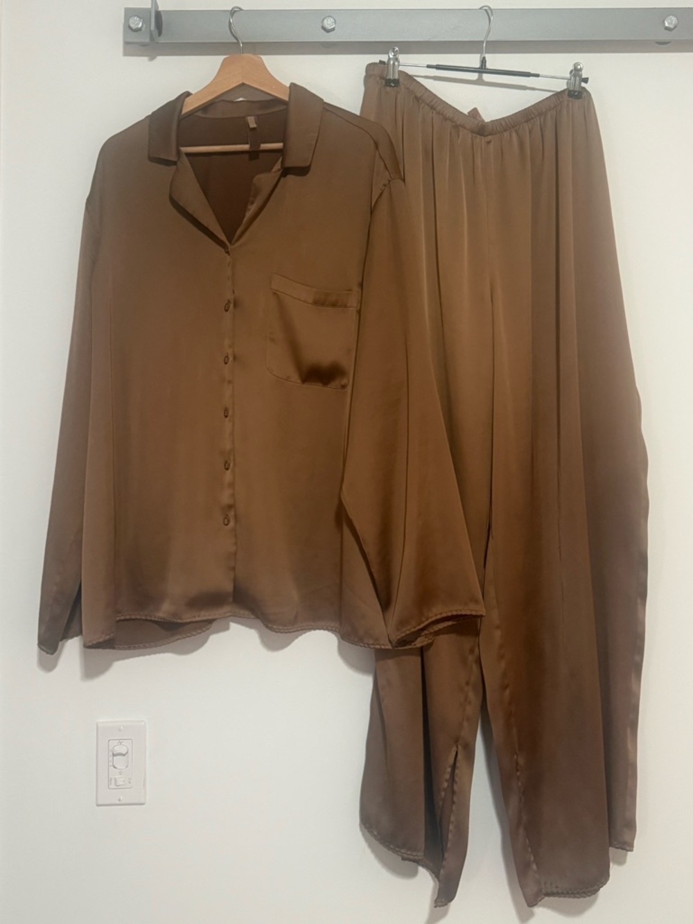 Skims Satin Two-Piece Sleep Set in Bronze